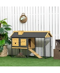 PawHut Wooden Rabbit Hutch Outdoor with Run, Bunny Cage with Removable Tray