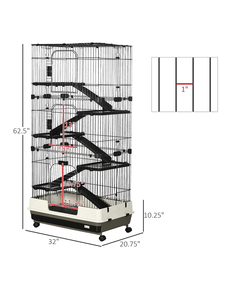 PawHut 32"L 6-Level Small Animal Cage with Lockable Wheels