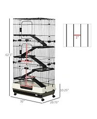 PawHut 32"L 6-Level Small Animal Cage with Lockable Wheels