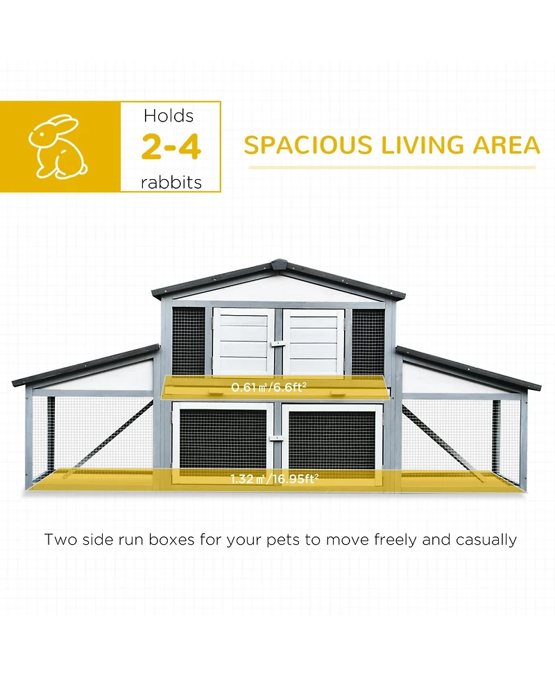 PawHut Large Rabbit Hutch, Outdoor Wooden Guinea Pig Cage,