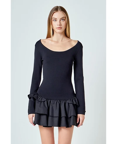 endless rose Women's Combo Mixed Tiered Mini Dress