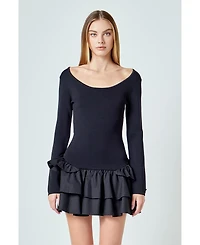 endless rose Women's Combo Mixed Tiered Mini Dress