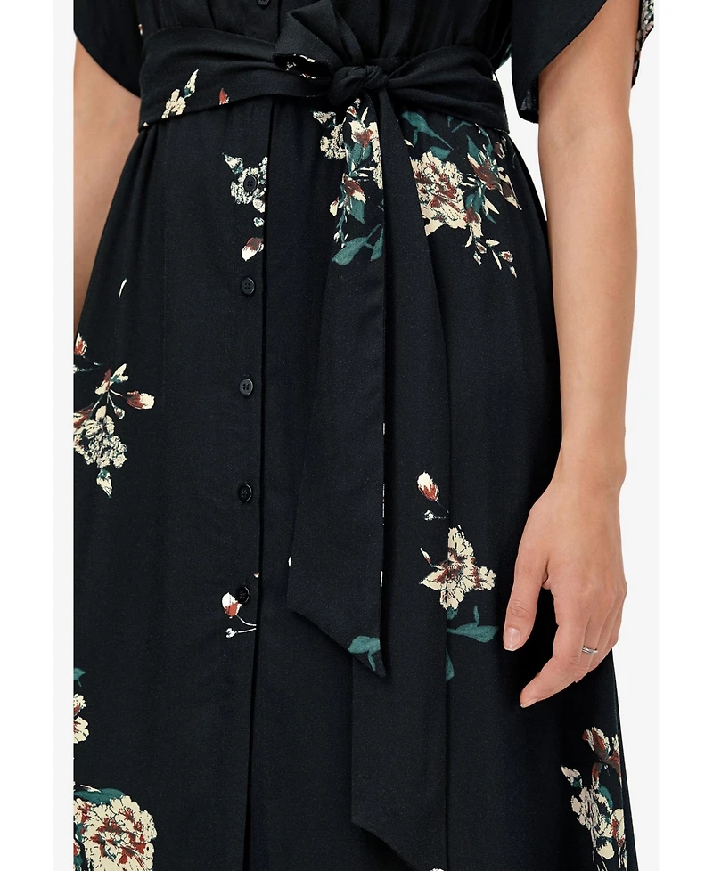 ellos Women's Keyhole-Back Button-Front Shirtdress