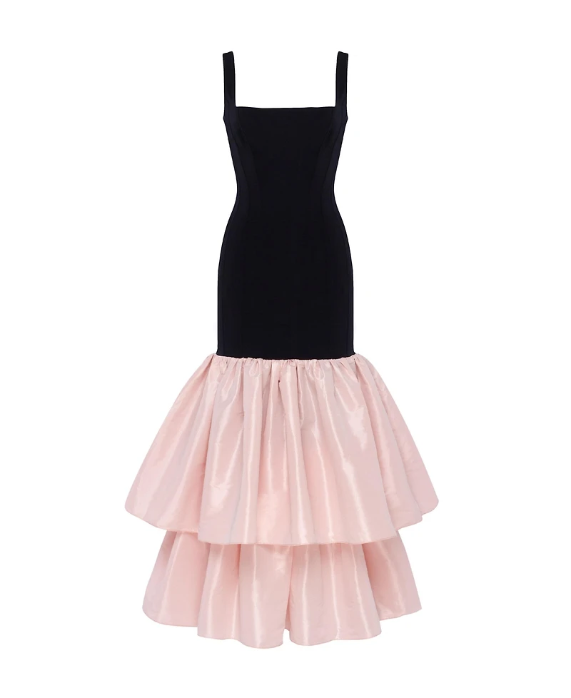 Milla Women's Black Fitted Maxi Dress With Puffy Tiered Skirt