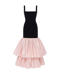 Milla Women's Black Fitted Maxi Dress With Puffy Tiered Skirt