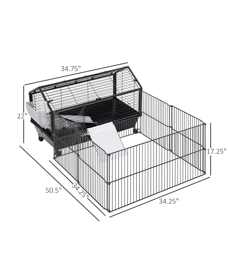 PawHut Small Animal Playpen Cage w/ Rolling Caster, Water Bottle, 35" L