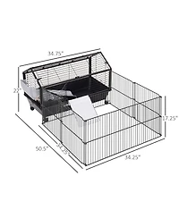 PawHut Small Animal Playpen Cage w/ Rolling Caster, Water Bottle, 35" L
