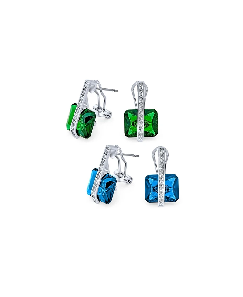 Bling Jewelry Set of 2 Art Deco Multicolor Square Cz Dangle Chandelier Earrings Silver Plated