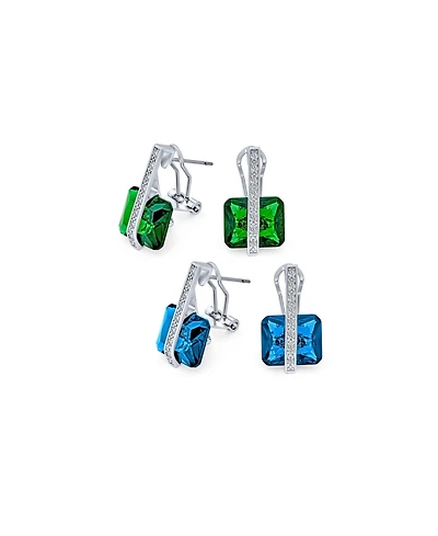 Bling Jewelry Set of 2 Art Deco Multicolor Square Cz Dangle Chandelier Earrings Silver Plated