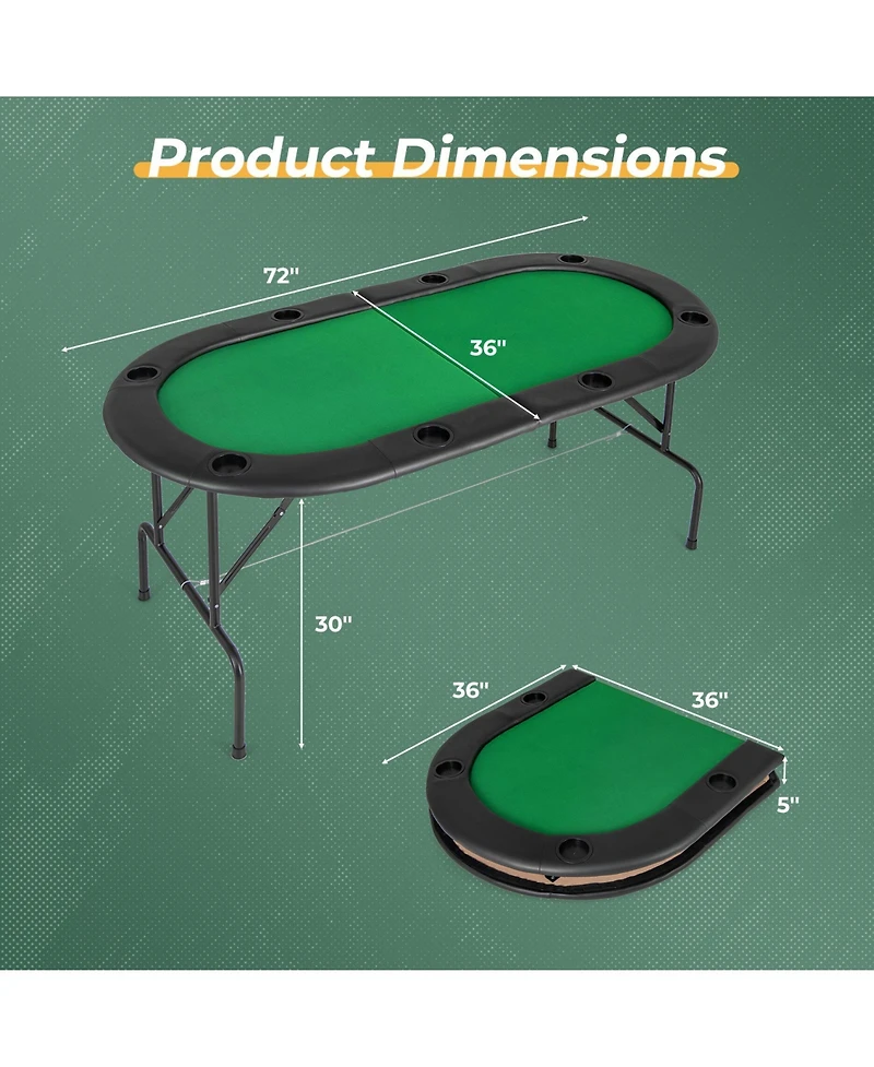 Sugift Foldable Poker Table with 8 Cup Holders and Padded Armrests