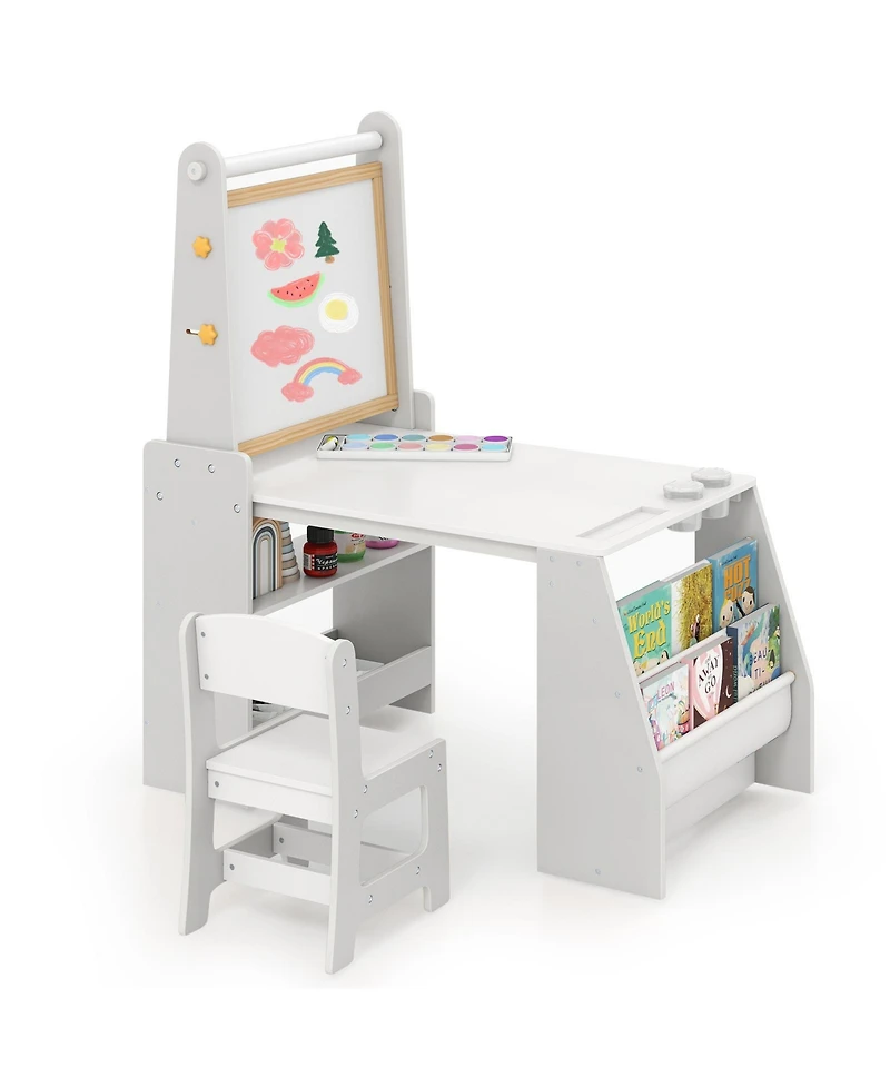 Kids Table and Chair Set with 3-in-1 Easel and Storage