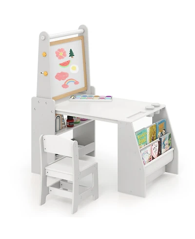 Kids Table and Chair Set with 3-in-1 Easel and Storage