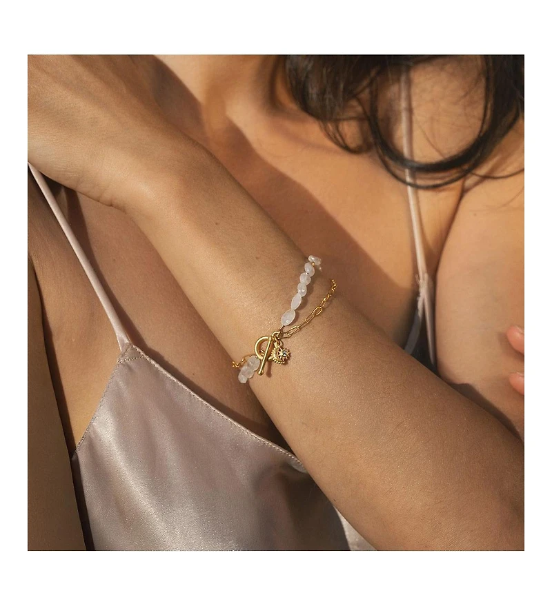 Satya Jewelry Goddess Wisdom Moonstone Beaded and Chain Toggle Bracelet