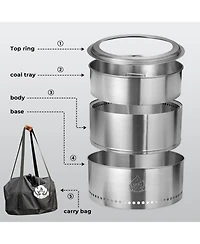 Cowsar Smokeless Fire Pit 3.0, 19" Outdoor Portable Wood-Burning Fire Pit with Detachable Ash Pan, Stainless Steel, Round Flame Hole, Carry Bag