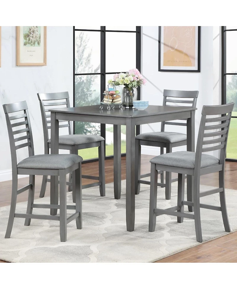 Maison Boucle 5-Piece Counter Height Dining Set, Solid Acacia Wood Table and 4 Upholstered Chairs for Kitchen or Small Space