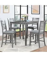 Maison Boucle 5-Piece Counter Height Dining Set, Solid Acacia Wood Table and 4 Upholstered Chairs for Kitchen or Small Space