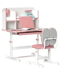 Qaba Height Adjustable Kids Desk and Chair Set w/ Reading Rack,