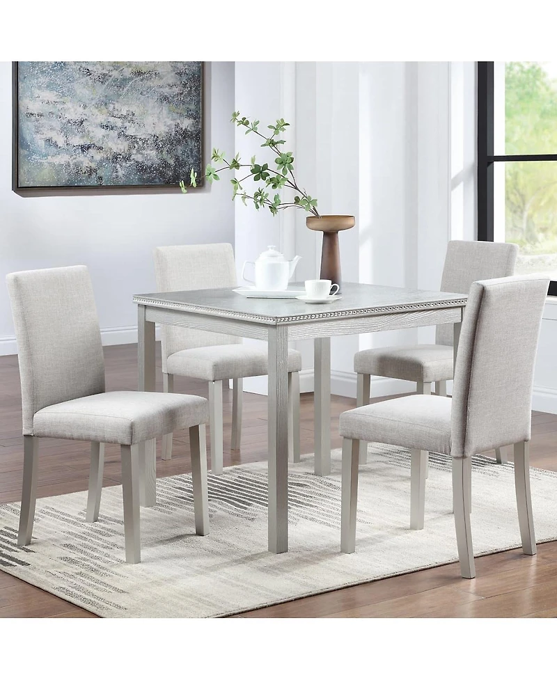 5-Piece Square Dining Table Set with 4 Upholstered Chairs, Crystal Trim Wood for Kitchen or Small Room-Maison Boucle
