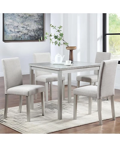 5-Piece Square Dining Table Set with 4 Upholstered Chairs, Crystal Trim Wood for Kitchen or Small Room-Maison Boucle