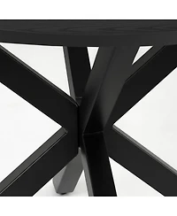 Maison Boucle 5-Piece Black Round Dining Set, Mdf Table with Faux Rattan Back Chairs and Upholstered Seats Apartment Small Dining Room-Maison Boucle