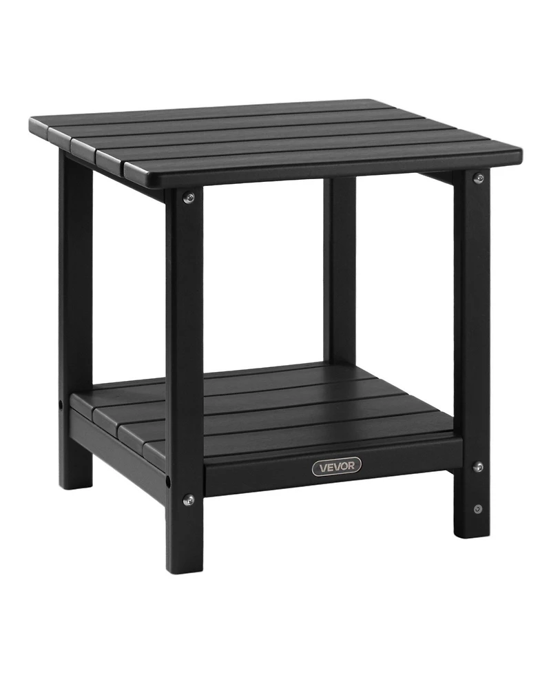 Slickblue 2-Tier Outdoor Side Table in Black Hdpe for Backyard or Indoor Use
