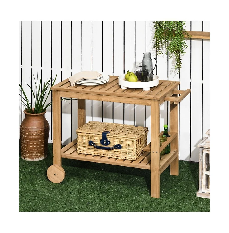 Slickblue Fir Wood Side Shelves and Storage Rolling Grill Cart