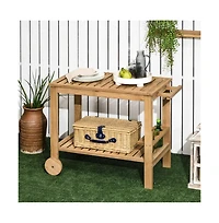 Slickblue Fir Wood Side Shelves and Storage Rolling Grill Cart