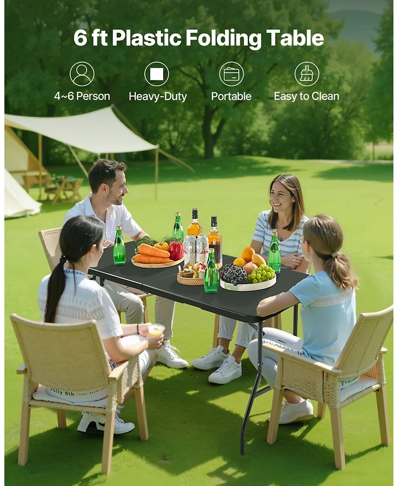 Slickblue Lightweight 6 Ft Portable Folding Table with Handle for Easy Transport