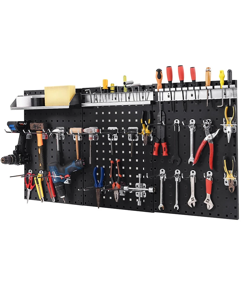 Sugift Wall-Mounted Pegboard Kit with 3 Pegboards for Garage Workshop-Black