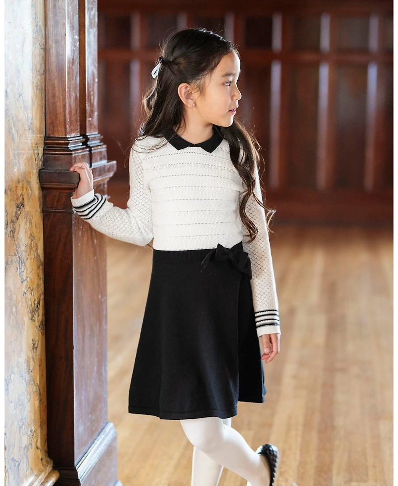 Hope & Henry Toddler Girls Organic Peter Pan Collar Sweater Dress with Bow
