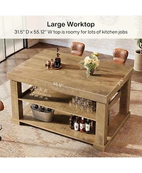 Tribesigns Kitchen Island with 3 Shelves, 55 Inches Width Kitchen Shelf with Large Worktop