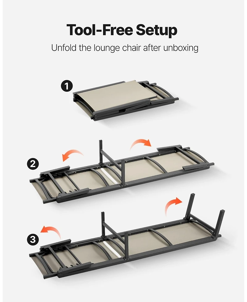 Slickblue 5-Position Adjustable Sun Tanning Chair, Foldable Outdoor Lounge Chair