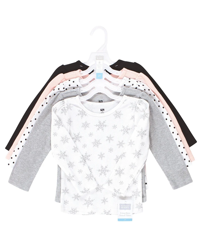 Hudson Baby Toddler Girls Thermal Long Sleeve Tees 5pk, Snowflake