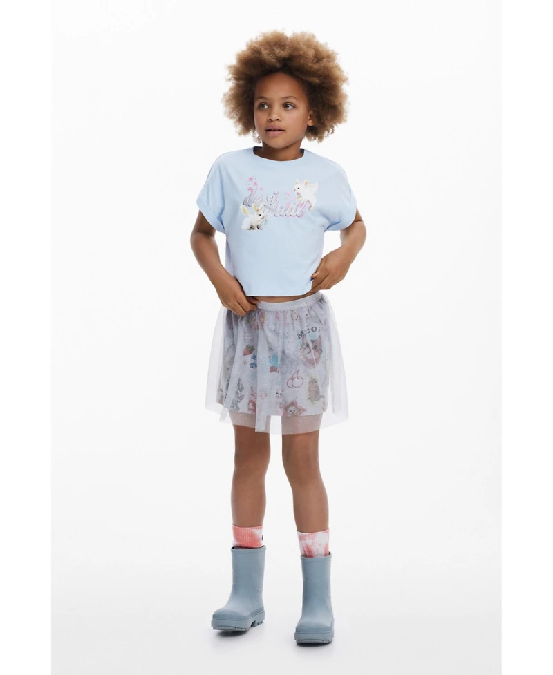 Desigual Girls Girls's Cropped T-shirt with shiny logo rabbits