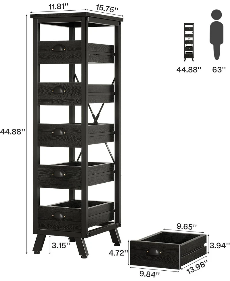 Tribesigns 5-Tier Narrow Snack Stand Kitchen Stand Fruit Basket Set of 2,Wood Fruit and Vegetable Storage Rack