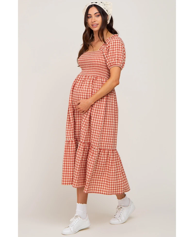 Pinkblush Maternity Olive Gingham Smocked Midi Dress