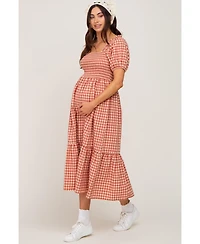 Pinkblush Maternity Olive Gingham Smocked Midi Dress