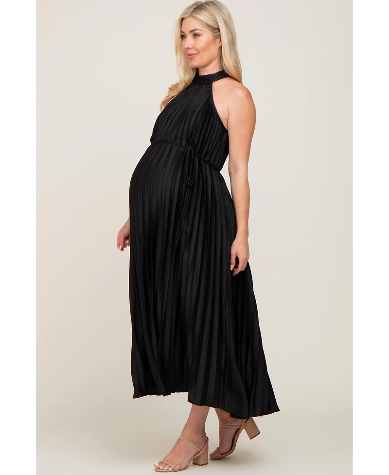 Pinkblush Maternity Light Blue Pleated Halter Dress