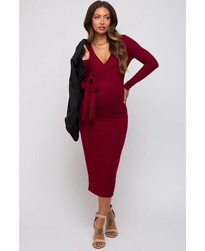 Pinkblush Forest Green Ribbed Long Sleeve Maternity Wrap Dress