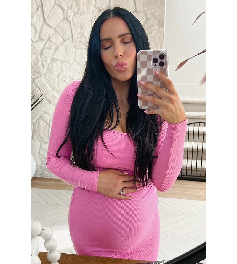 Pinkblush Black Ribbed Long Sleeve Square Neck Maternity Maxi Dress