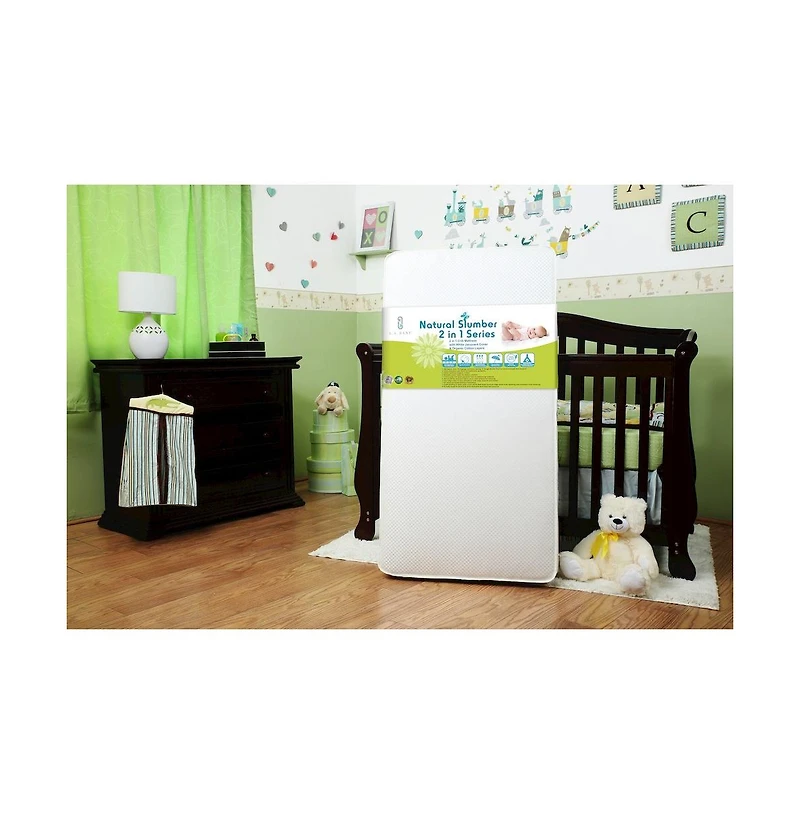 L.a. Baby Naturally Superior 2-in-1 Dual Sided Spring Crib & Toddler Mattress with Cotton Layers & Waterproof Cover