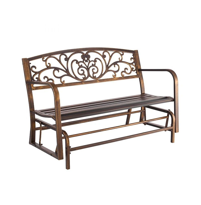 Slickblue Patio Glider Bench 50" with Metal Frame and Cast Iron Back for Outdoor Use