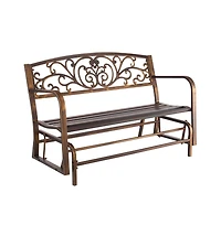 Slickblue Patio Glider Bench 50" with Metal Frame and Cast Iron Back for Outdoor Use