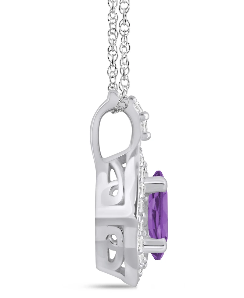 Macy's Gemstone and Diamond Halo Pendant Necklace (1/5 ct. t.w.) 10k White Gold (also Yellow Gold)