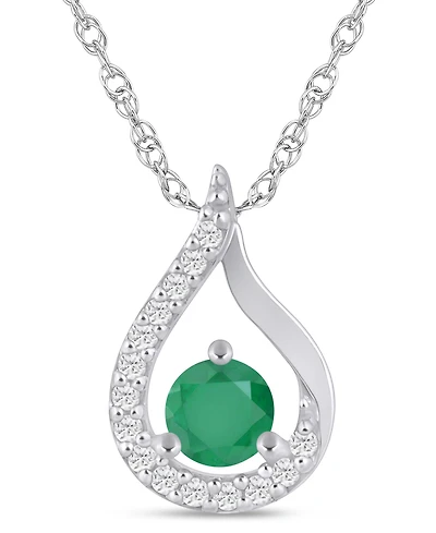 Macy's Gemstone and Diamond Halo Pendant Necklace (1/6 ct. t.w.) 10k White Gold (also Yellow Gold)