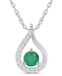 Macy's Gemstone and Diamond Halo Pendant Necklace (1/6 ct. t.w.) 10k White Gold (also Yellow Gold)