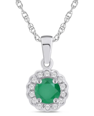 Macy's Gemstone and Diamond Halo Pendant Necklace (1/20 ct. t.w.) 10k White Gold (also Yellow Gold)