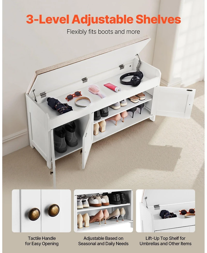 Slickblue Shoe Bench with Cushion Seat and 3 Compartments – Entryway Furniture