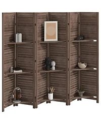 Homcom 6 Panel Privacy Screen Room Divider With 3 Shelves