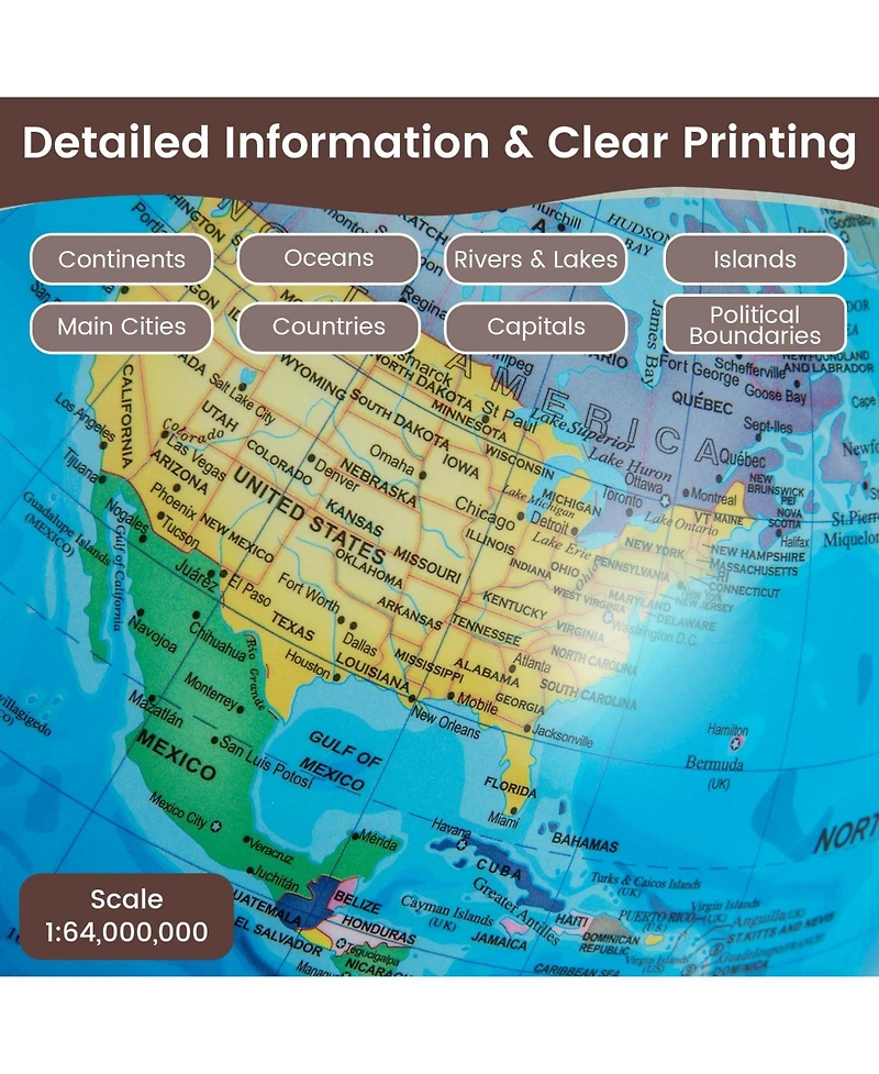 Mecale 8 Inch Illuminated World Globe Night Light up Globe Lamp with Wooden Stand and Hd Map